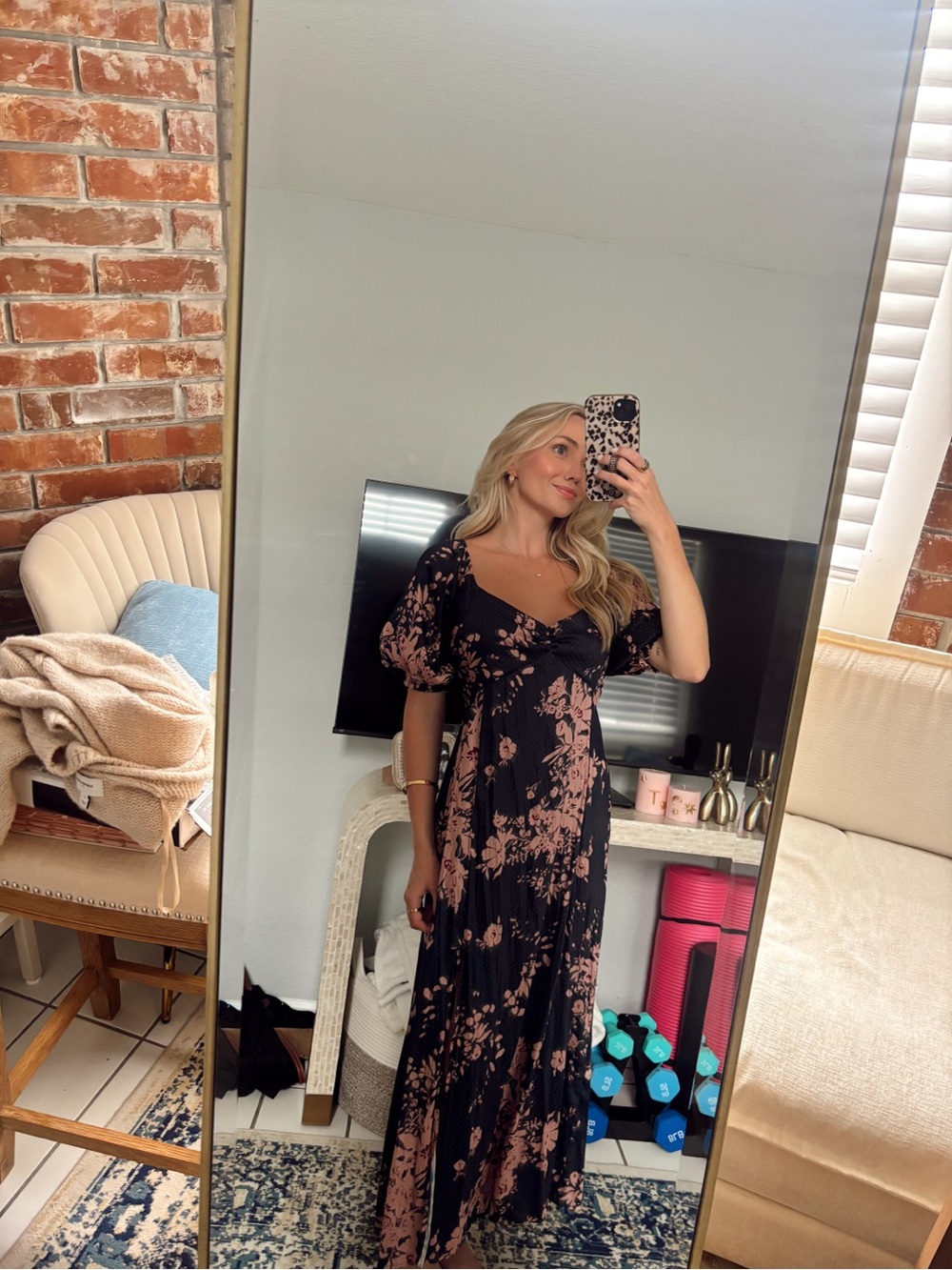Black & Pink Floral Maxi Dress